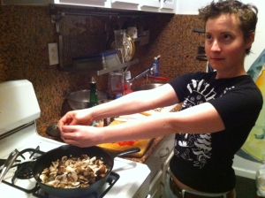 Fannie cooking the mushrooms. 